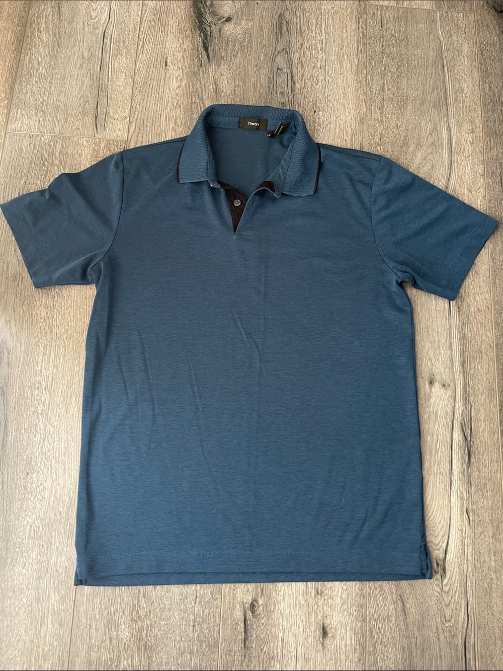 Theory Men’s Blue Polo with Dark Contrast Placket